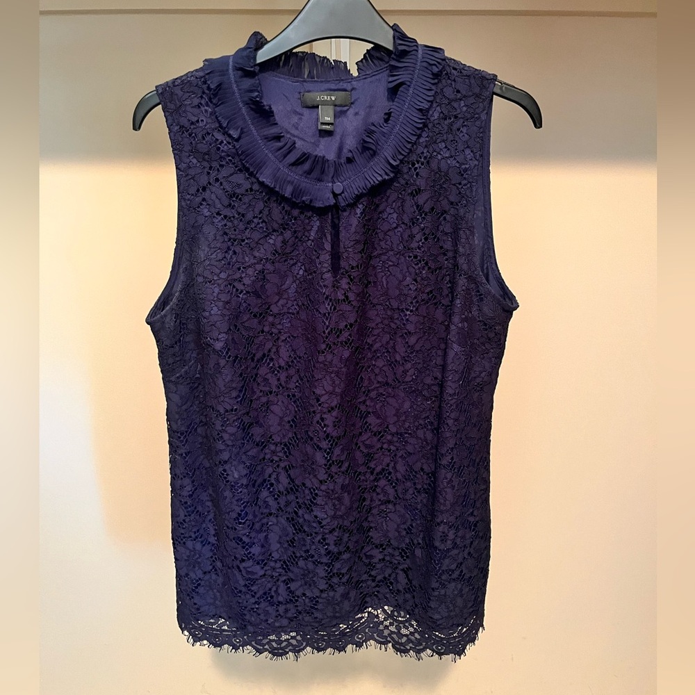 J. Crew Blue Ruffled Sleeveless Blouse